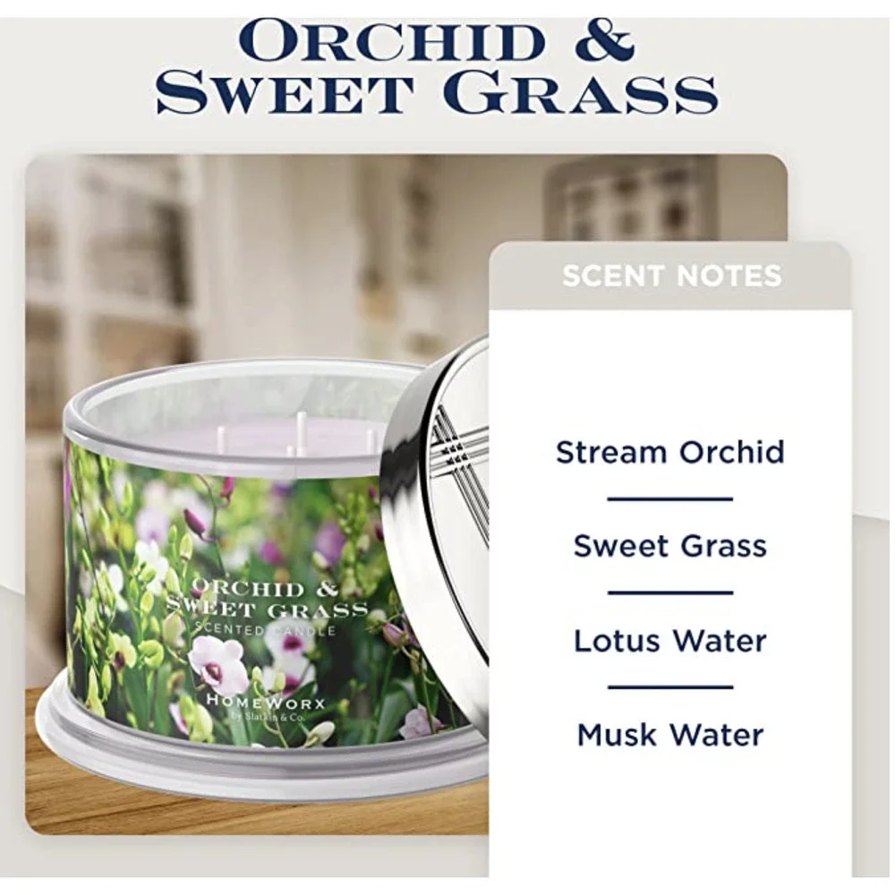 HomeWorx Orchid & Sweet Grass Scented 4-Wick Candle Burn Time 55 hours